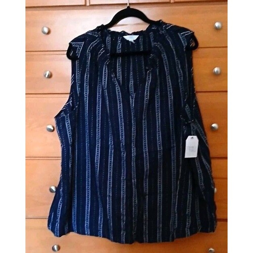 NWT Time Tru Women XXXL 22 Linen Blend Stripe Ruffle V-Neck Sleeveless Tank Top